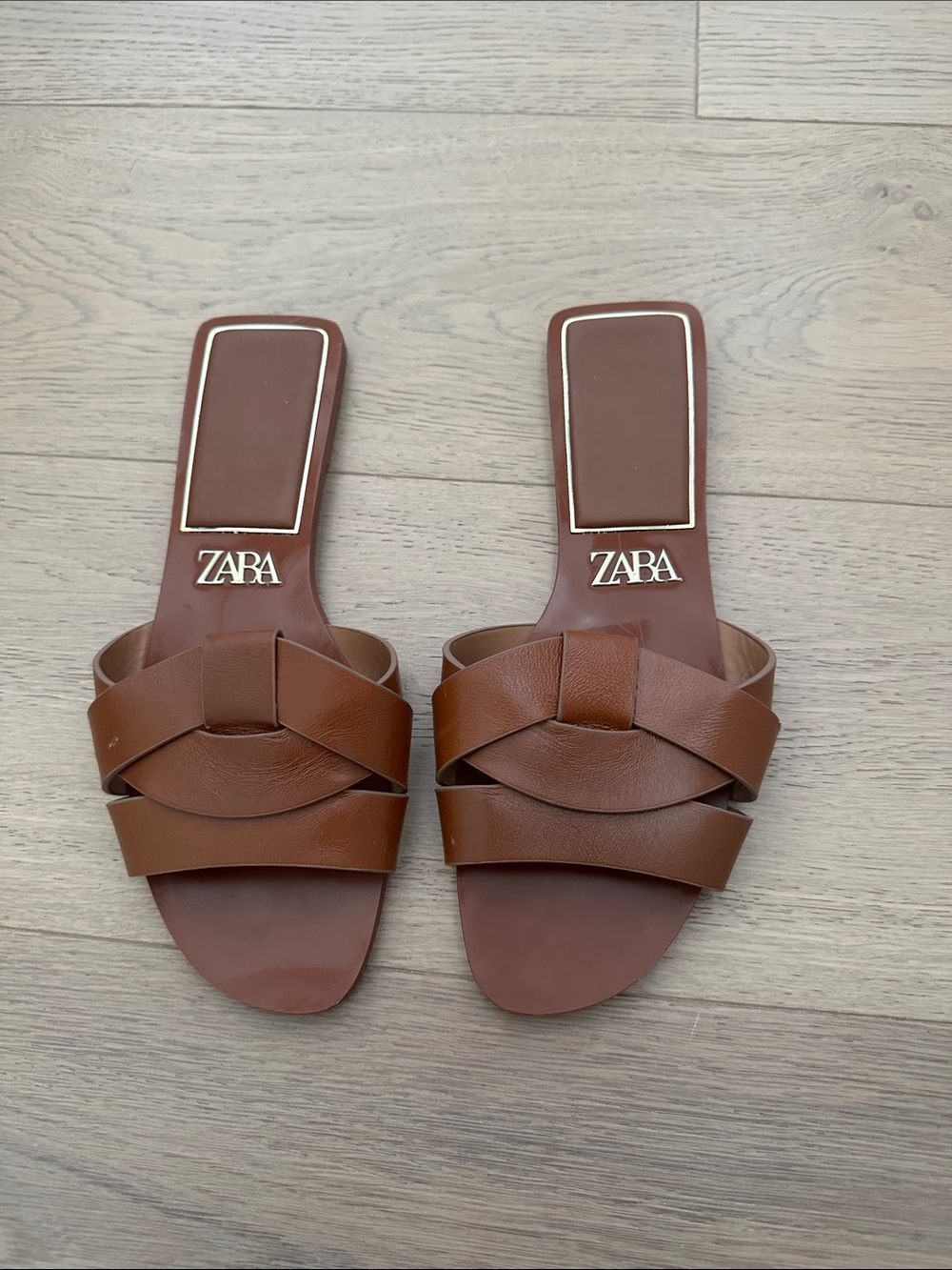 Zara Brown Knotted Leather Slide Sandals